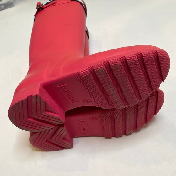 Hunter Boots Pink Waterproof Wellingtons Black & White Knit Cuff EUC Sz 6 - Picture 5 of 11